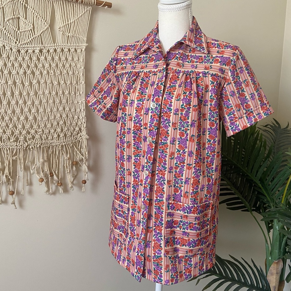 Vintage Land N Sea Floral Hippie Disco Button Up Shirt